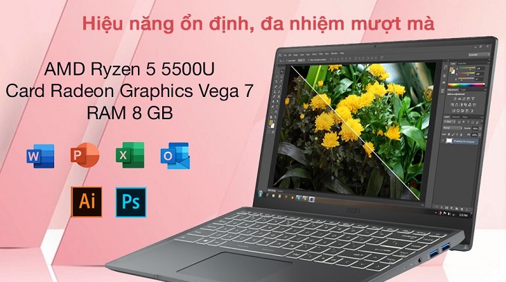 Máy tính xách tay MSI Modern 14 B5M R5 5500U / 8GB / 512GB / Túi / Chuột / Win11 (203VN)