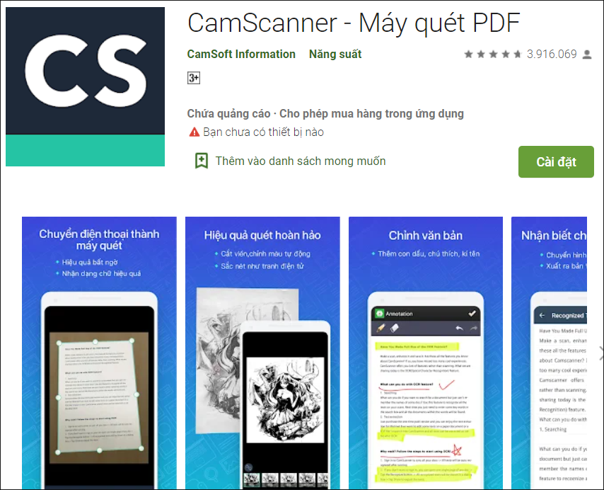 Tải ứng dụng CamScanner về thiết bị của bạn