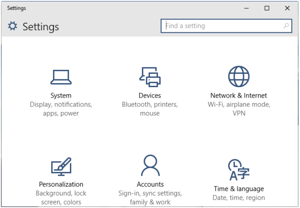 Mở mục cài đặt máy tính (Settings) trên Windows 10