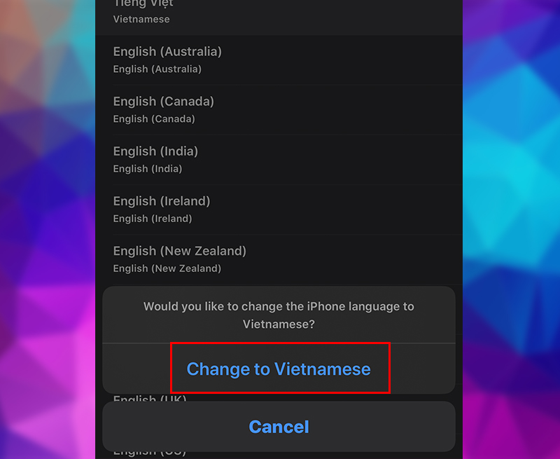 Cuối cùng, bạn chọn Change to Vietnamese (Đổi sang tiếng Việt) để hoàn tất thao tác.